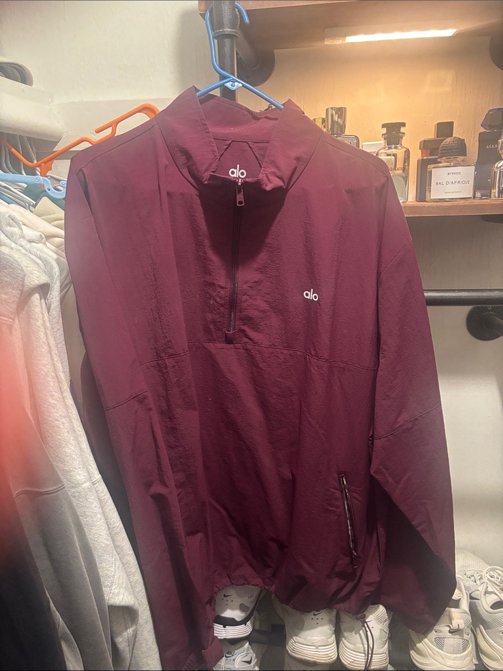 ALO Yoga Men's Burgundy Half-Zip Windbreaker